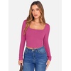 image:imageANRABESS Womens Long Sleeve Square Neck Crop Top Ribbed Slim Fitted Basic Tee Layer Y2K Shirts Fall Fashion Outfits 2026Hot Pink