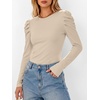 image:imageANRABESS Womens Puff Long Sleeve Shirts Comfy Stretchy Ribbed Knit Fitted Tops Trendy Fall Winter Tee for Work amp CasualBeige