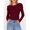 image:imageANRABESS Womens Puff Long Sleeve Shirts Comfy Stretchy Ribbed Knit Fitted Tops Trendy Fall Winter Tee for Work amp CasualDeep Red