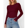 image:imageANRABESS Womens Puff Long Sleeve Shirts Comfy Stretchy Ribbed Knit Fitted Tops Trendy Fall Winter Tee for Work amp CasualDeep Red
