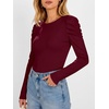 image:imageANRABESS Womens Puff Long Sleeve Shirts Comfy Stretchy Ribbed Knit Fitted Tops Trendy Fall Winter Tee for Work amp CasualDeep Red