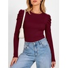 image:imageANRABESS Womens Puff Long Sleeve Shirts Comfy Stretchy Ribbed Knit Fitted Tops Trendy Fall Winter Tee for Work amp CasualDeep Red