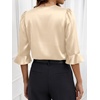 image:imageANRABESS Womens Satin V Neck 34 Ruffle Sleeve Blouse Shirts  Silky Soft Tops Pleated Ruched Shoulders Business Casual Work Office Outfits Dressy Elegant Summer Fall WearBeige