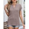 image:imageANRABESS Womens Short Sleeve Henley Shirts V Neck Summer Sweaters 2026 Spring Business Tunic Tops Dressy Casual Work BlousesCool Ash Brown
