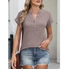 image:imageANRABESS Womens Short Sleeve Henley Shirts V Neck Summer Sweaters 2026 Spring Business Tunic Tops Dressy Casual Work BlousesCool Ash Brown