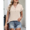 image:imageANRABESS Womens Short Sleeve Henley Shirts V Neck Summer Sweaters 2026 Spring Business Tunic Tops Dressy Casual Work BlousesLight Khaki