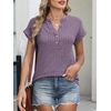 image:imageANRABESS Womens Short Sleeve Henley Shirts V Neck Summer Sweaters 2026 Spring Business Tunic Tops Dressy Casual Work BlousesPurple