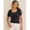 image:imageANRABESS Womens Short Sleeve Sweaters Wool Blend Summer Scoop Neck Casual Business Knit Shirts Slim Fit Work Tops OutfitsBlack