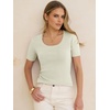 image:imageANRABESS Womens Short Sleeve Sweaters Wool Blend Summer Scoop Neck Casual Business Knit Shirts Slim Fit Work Tops OutfitsCream White