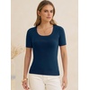 image:imageANRABESS Womens Short Sleeve Sweaters Wool Blend Summer Scoop Neck Casual Business Knit Shirts Slim Fit Work Tops OutfitsDark Blue