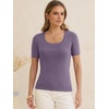 image:imageANRABESS Womens Short Sleeve Sweaters Wool Blend Summer Scoop Neck Casual Business Knit Shirts Slim Fit Work Tops OutfitsGrey Purple