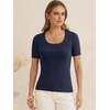 image:imageANRABESS Womens Short Sleeve Sweaters Wool Blend Summer Scoop Neck Casual Business Knit Shirts Slim Fit Work Tops OutfitsNavy Blue