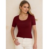 image:imageANRABESS Womens Short Sleeve Sweaters Wool Blend Summer Scoop Neck Casual Business Knit Shirts Slim Fit Work Tops OutfitsWine Red