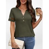 image:imageANRABESS Womens Short Sleeve Tops Henley V Neck Blouses Dressy Casual 2026 Summer Trendy Tee Shirts Work Business OutfitsArmy Green