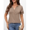 image:imageANRABESS Womens Short Sleeve Tops Henley V Neck Blouses Dressy Casual 2026 Summer Trendy Tee Shirts Work Business OutfitsLight Khaki