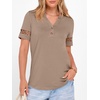 image:imageANRABESS Womens Short Sleeve Tops Henley V Neck Blouses Dressy Casual 2026 Summer Trendy Tee Shirts Work Business OutfitsLight Khaki
