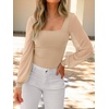image:imageANRABESS Womens Square Neck Mesh Long Sleeve Tops Double Lined Dressy Business Casual Blouses Shirts 2026 Fall OutfitsApricot