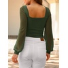 image:imageANRABESS Womens Square Neck Mesh Long Sleeve Tops Double Lined Dressy Business Casual Blouses Shirts 2026 Fall OutfitsArmy Green