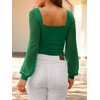 image:imageANRABESS Womens Square Neck Mesh Long Sleeve Tops Double Lined Dressy Business Casual Blouses Shirts 2026 Fall OutfitsGreen