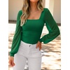 image:imageANRABESS Womens Square Neck Mesh Long Sleeve Tops Double Lined Dressy Business Casual Blouses Shirts 2026 Fall OutfitsGreen