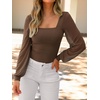 image:imageANRABESS Womens Square Neck Mesh Long Sleeve Tops Double Lined Dressy Business Casual Blouses Shirts 2026 Fall OutfitsMocha