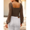 image:imageANRABESS Womens Square Neck Mesh Long Sleeve Tops Double Lined Dressy Business Casual Blouses Shirts 2026 Fall OutfitsMocha