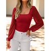 image:imageANRABESS Womens Square Neck Mesh Long Sleeve Tops Double Lined Dressy Business Casual Blouses Shirts 2026 Fall OutfitsRed