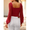 image:imageANRABESS Womens Square Neck Mesh Long Sleeve Tops Double Lined Dressy Business Casual Blouses Shirts 2026 Fall OutfitsRed