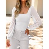image:imageANRABESS Womens Square Neck Mesh Long Sleeve Tops Double Lined Dressy Business Casual Blouses Shirts 2026 Fall OutfitsWhite