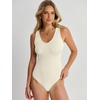 image:imageANRABESS Womens V Neck Bodysuits Summer Sleeveless Going Out Basic Tank Body Suits Tops 2026 Trendy Vacation OutfitsBeige