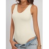 image:imageANRABESS Womens V Neck Bodysuits Summer Sleeveless Going Out Basic Tank Body Suits Tops 2026 Trendy Vacation OutfitsBeige