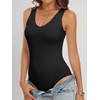 image:imageANRABESS Womens V Neck Bodysuits Summer Sleeveless Going Out Basic Tank Body Suits Tops 2026 Trendy Vacation OutfitsBlack