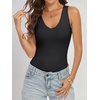 image:imageANRABESS Womens V Neck Bodysuits Summer Sleeveless Going Out Basic Tank Body Suits Tops 2026 Trendy Vacation OutfitsBlack