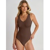 image:imageANRABESS Womens V Neck Bodysuits Summer Sleeveless Going Out Basic Tank Body Suits Tops 2026 Trendy Vacation OutfitsBrown