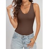 image:imageANRABESS Womens V Neck Bodysuits Summer Sleeveless Going Out Basic Tank Body Suits Tops 2026 Trendy Vacation OutfitsBrown