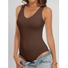 image:imageANRABESS Womens V Neck Bodysuits Summer Sleeveless Going Out Basic Tank Body Suits Tops 2026 Trendy Vacation OutfitsBrown