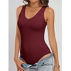 image:imageANRABESS Womens V Neck Bodysuits Summer Sleeveless Going Out Basic Tank Body Suits Tops 2026 Trendy Vacation OutfitsWine Red