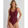 image:imageANRABESS Womens V Neck Bodysuits Summer Sleeveless Going Out Basic Tank Body Suits Tops 2026 Trendy Vacation OutfitsWine Red