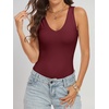 image:imageANRABESS Womens V Neck Bodysuits Summer Sleeveless Going Out Basic Tank Body Suits Tops 2026 Trendy Vacation OutfitsWine Red