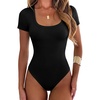 image:imageANRABESS Womens Bodysuits Scoop Neck Short Sleeve Basic Body Suits Slim Fit Soft Going Out Top for Travel Work DailyBlack