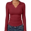 image:imageANRABESS Womens Long Sleeve Polo ShirtsBusiness Casual Collared V Neck Slim Fitted Dressy Tops for Work Office amp DailyRed