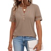 image:imageANRABESS Womens Short Sleeve Tops Henley V Neck Blouses Dressy Casual 2026 Summer Trendy Tee Shirts Work Business OutfitsLight Khaki