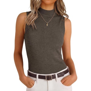 image:imageANRABESS Mock Neck Tank Tops Sweaters Wool Blend Sleeveless Soft Fitted Business Casual Sweater Shirts Summer Fall ClothesDrak Taupe