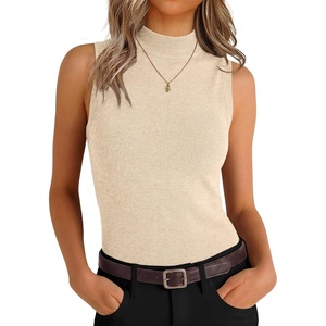 image:imageANRABESS Mock Neck Tank Tops Sweaters Wool Blend Sleeveless Soft Fitted Business Casual Sweater Shirts Summer Fall ClothesParchment
