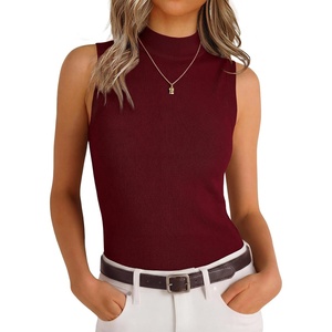 image:imageANRABESS Mock Neck Tank Tops Sweaters Wool Blend Sleeveless Soft Fitted Business Casual Sweater Shirts Summer Fall ClothesWine Red