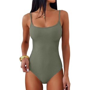 image:imageANRABESS Women Bodysuits Square Neck Spaghetti Straps Sleeveless Cami Top Summer Backless Ribbed Knit Basic Body SuitsArmy Green