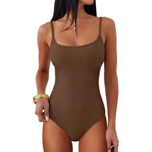 image:imageANRABESS Women Bodysuits Square Neck Spaghetti Straps Sleeveless Cami Top Summer Backless Ribbed Knit Basic Body SuitsCoffee