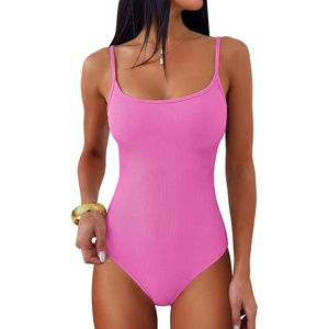 image:imageANRABESS Women Bodysuits Square Neck Spaghetti Straps Sleeveless Cami Top Summer Backless Ribbed Knit Basic Body SuitsHot Pink