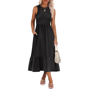 image:imageANRABESS Women Midi Dresses 2026 Summer Casual Sleeveless Sundress High Neck Tank Top Racerback Flowy Beach Dress  PocketsBlack