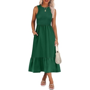 image:imageANRABESS Women Midi Dresses 2026 Summer Casual Sleeveless Sundress High Neck Tank Top Racerback Flowy Beach Dress  PocketsDark Green